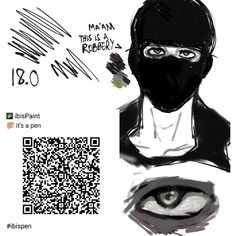 a drawing of a man wearing a black mask