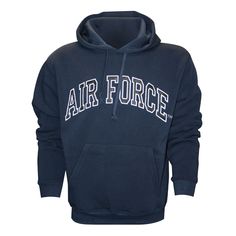 Slip-on some Air Force gear with this Air Force Embroidered Applique on Blue/Fleece Pullover Hoodie! No one will question your devotion to the U.S. Air Force after seeing the bold display of embroidered Air Force graphics on this amazing hood! The fleece lining and front pouch pocket will keep you warm and toasty as you rock your Air Force pride in all kinds of weather. 70% Cotton/ 30% Polyester Unisex fit Oversized for shrinkage Front pouch pocket Embroidered Air Force front LIMITED TIME ONLY! Blue Cotton Hoodie With Embroidered Logo, Fleece Hoodie For Fan Gear, Navy Hoodie With Embroidered Logo For Fall, Collegiate Hooded Fleece Sweatshirt, Cotton Hoodie For Fan Gear, College Fleece Sweatshirt With Drawstring Hood, Blue Hoodie With Embroidered Logo, Collegiate Fleece Hoodie, Collegiate Fleece Hooded Hoodie