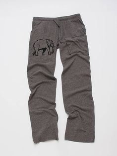 "These grey lounge pants have an elastic pull on waist with a drawstring, 2 small front pockets, unfinished hems and a faux back pocket. They are perfect for around the house- lounging, walking, throw on over some short shorts after your workout or as pajamas! I print my ELEPHANT in black on the front of the right upper leg. Please refer to the sizing guides below to find your best fit. Measurements are all taken while pants are laying flat, waist is doubled. expect minor shrinkage after washing Pants Comfy, Elephant Pants, Grey Lounge, Womens Trousers, Comfy Pants, Short Shorts, Lounge Pants, Trousers Women, Yoga Pants