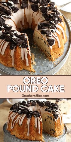 an oreo pound cake with chocolate chips on top