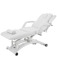 The Harmon 2241C high performance electric facial and massage bed is suitable for a wide range of treatments, and is perfect for any salon or spa! This 3-section bed features 3 motors, controlled by a standard control handset, to adjust the bed’s height, backrest, and center module movements. As with most spa beds, the Harmon’s padded headrest is removable to reveal a facial hole, and double armrests are adjustable. This bed also comes with an extra postural cushion to guarantee maximum comfort Neck And Shoulder Muscles, Massage Equipment, Massage Bed, Massage Tables, Massage Table, Facial Massage, Chair Style, Massage Chair, Leather Upholstery