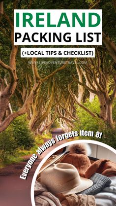 the ireland packing list with an image of trees