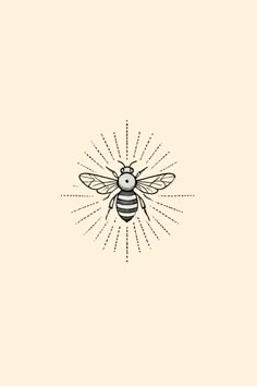 a black and white drawing of a bee with sunburst on it's back