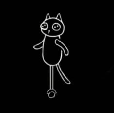 a black and white drawing of a cat on a dark background with the caption's name