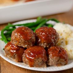 meatballs and mashed potatoes on a white plate