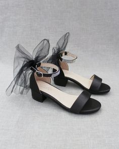 Black heels sandals African Dresses For Kids, Black Bridesmaids, Wedding Girl, Tulle Bows, Girls Heels, Glitter Heels, Block Heel Sandals, African Dresses, Girls Sandals