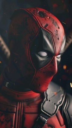 a deadpool character wearing a red and black mask