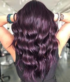 Plum Burgundy Wine Hair Color, Maroon Plum Hair, Hair Color Plum Brown, Plum Hair On Brown Hair, All Over Dark Purple Hair Color, Dark Plum Hair Curly, Grape Colored Hair, Dark Red Plum Hair, Purple Brunette Hair Color