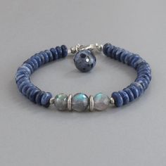 Sodalite Labradorite Spectrolite Gemstone Sterling Silver Bead Bracelet Sterling Silver Bead Bracelet, Labradorite Bracelet, Silver Bead Bracelet, Labradorite Jewelry, Epilator, Silver Bead