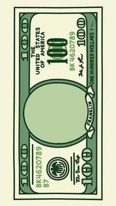 one hundred dollar bill is shown in green and white