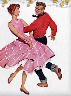 an illustration of a man and woman dancing