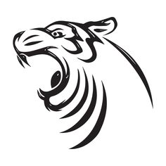 Roaring tiger illustration, tiger line art design, tiger 3d mascot