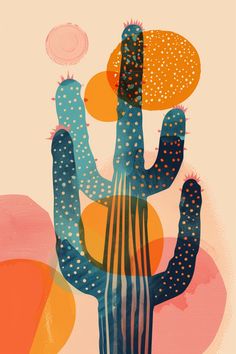 a painting of a cactus with different colors and shapes on it's back side