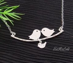 Silver Parent Birds Necklace Silver Bird Necklace, Mother Days Gift, Silver Bird, Mother Jewelry, Family Necklace, Necklace For Girlfriend, Bird Necklace, Baby Bird