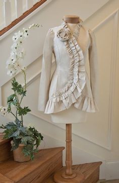 Women's Cream Ruffle Front CoatNow In Stock Diy Sweatshirt Refashion, Girls Christmas Dress, Fashion Over Fifty, Classy Coat, Frock And Frill, Christmas Dresses, Fall Clothing, Girls Christmas Dresses, Shabby Chic Vintage