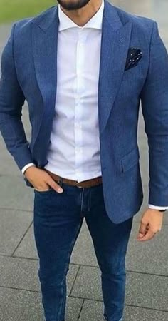 Blue Blazer Outfit, Mens Business Casual Outfits, Mens Fashion Blazer, Designer Suits For Men, Mens Casual Dress Outfits, Traje Casual, Fashion Suits For Men