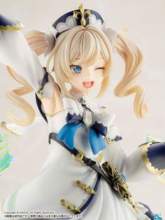 a figurine is dressed in white and blue