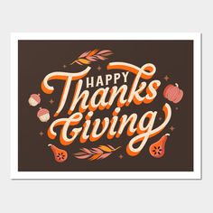 the words happy thanksgiving giving written in orange and pink on a black background with pumpkins