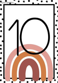 a stamp with the number ten in black and white, on top of a polka dot background