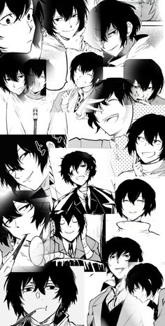 some black and white anime characters with different expressions