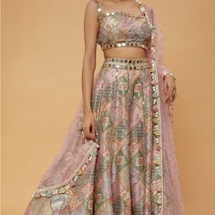 Custom Made Lehenga/ Indian Outfit- Perfect For Desi Weddings, Parties. Originally Purchased For 1100$ And Worn Only Once. Multi-Colored With Hand Woven Mirrors. Material: Silk Dry Clean Only! Indian Gharara Design, Ghagra Patterns, Pink And Green Lehenga, Silk Lehenga Banarasi, Lenga Design, South Indian Bridesmaids, Lightweight Lehenga, Rajasthani Saree, Indian Bridesmaids Outfits