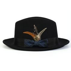 Unveil a new level of elegance with our Black/Blue with Matching Grossgrain Ribbon 2 1/2" Wool Felt Fedora Hat from the Spectara Collection. This impeccably designed hat is crafted from top-tier wool, promising both comfort and long-lasting wear. Its bold black shade provides a versatile foundation, while the feather accent offers a splash of vibrant color. Wrapped with a textured ribbon that adds an extra layer of sophistication, this hat is a quintessential piece for any fashion-forward wardro Happy Hat, Wool Fedora Hat, Hat Size Chart, Wool Fedora, Felt Fedora, Crown Design, Black Shade, Bold Black, Fedora Hat