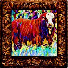 a painting of a cow in a frame