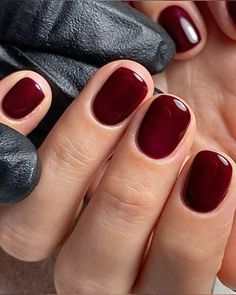 Cabernet Nail Color, Blood Red Nails Acrylic, Short Nails Dark Red, Cabernet Nails, Cherry Red Nails Short, Manicure Colours, Cool Nail Polish, Winter Moodboard, Hand Nails