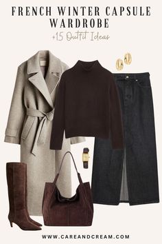 French Winter Capsule Wardrobe Essentials + 15 Outfit Ideas Winter Basics, Basics Wardrobe, Trendy Winter Outfits