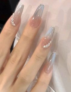 Subtle Glitter Nails Acrylic, Cat Eye Douyin Nails, Debut Ideas, Desain Quilling, Asian Nails, Korean Nails, Blush Nails, Pretty Gel Nails, Soft Nails