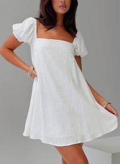 Beyond Linen Blend Mini Dress White Cute Thanksgiving Dresses, Casual White Summer Dress, White Bachelorette Party Outfit Casual, Casual Pretty Dresses, Flowy Reception Dress, White Dress Linen, Hoco Dress Sleeves, Boho White Dress Short, White Dress Amazon