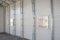 the inside of a storage building with no doors