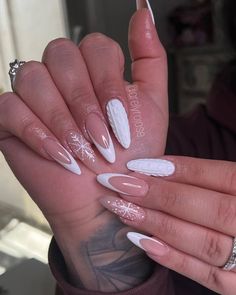 Holiday Nails White, Nails White Tip, Christmas Sweater Nails, Nails White, White Tip, White Nail