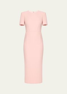 Luxury Formal Dress With Straight Neckline, Luxury Pink Midi Dress, Luxury Fitted Dress With Straight Neckline, Luxury Fitted Sheath Dress, Luxury Straight Neckline Evening Dress, Luxury Evening Dresses With Straight Neckline, Elegant Pink Midi Dress With Straight Neckline, Elegant Pink Sheath Dress, Formal Pink Dress With Straight Neckline