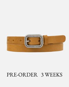 Meet Alina, a skinny leather belt featuring a polished strap and a sleek silver rectangular buckle. This versatile accessory seamlessly merges contemporary style with vintage flair, making it the ideal complement for both dresses and jeans. It's the finishing touch that completes any outfit for every occasion. PRODUCT DETAILS Width: 0.8" Material: Full-Grain Italian Leather Buckle: Sourced from Italy, Nickel free Buckle color: Silver The Made To Order Collection is available on a PREORDER ONLY b Elegant Adjustable Belts With Silver Buckle, Elegant Adjustable Belt With Silver Buckle, Elegant Adjustable Rectangular Belt, Elegant Adjustable Belt, Belt Buckles Men's, Casual Leather Belt, Leather Belt Buckle, Ochre Yellow, Handmade Leather Belt