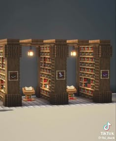 an image of a library with bookshelves and benches in the middle of it