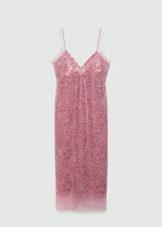 Low-cut teardrop sequinned dress - Women | MANGO USA Mayo Dress, Pepper Mayo, Sequin Long Dress, Lace Slip Dress, Lace Slip, Sequin Fabric, Capsule Collection, Sheer Dress, Lace Fabric