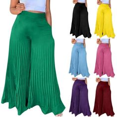 Women's Fashion Casual Solid Chiffon Pockets Elastic Waist Double Layer Crinkle Wide Leg Pants Trousers Flare Trousers Features: Features:Casual Pants,Elastic Waist,Pocket,Casual and Comfortable,Trend and Fashion design,Double Layer Material:Chiffon. Made from high quality fabric,lightweight soft and comfortable. Pair with a crop top, t-shirt, blouse, bralette, shoes, and sandals as you like. Occasion:Casual,Beach,Birthday,Dating,Party,For work,At home Vacationand.Suitable for All seasons . PLEA Baggy High-waisted Pleated Bottoms, Casual Full-length Pleated Bottoms, Casual Pleated Full-length Bottoms, Casual Full Length Pleated Pants, Trendy Non-stretch Pleated Bottoms, Stretch Pleated High-waisted Pants, Trendy Pleated Non-stretch Bottoms, Trendy Full-length Harem Pants, Beach Birthday