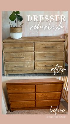 an old dresser has been refreshed with new paint and some wood to make it look