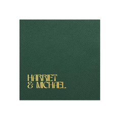 a green and gold wedding album with the words harset & michael on it