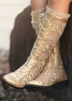 GRAMERCY BOOT GOLD Dr Shoes, Chique Outfits, Trendy Boots, Gold Lace, Girls Boots, Pretty Shoes, Lace Boots, Costume Design, Cute Shoes