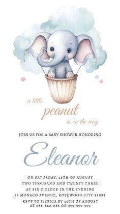 an elephant is sitting on top of a cloud with the words,'little peanut in the