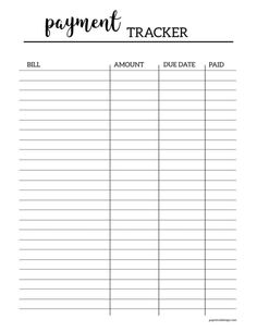 a printable payment tracker is shown in black and white