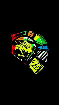 a black background with multicolored abstract shapes on the top and bottom half of it