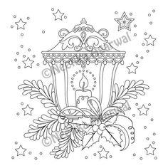 a coloring page with a candle and stars