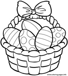 an easter basket with eggs in it and a bow on the top, coloring page