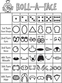 the printable roll - a - face game is shown with different faces and numbers