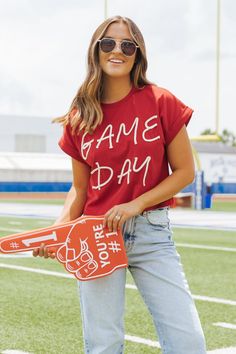 Red and White Game Day T-Shirt Game Day Cricut Shirt, Game Day Sports Fan Crew Neck Top, Sports Fan Crew Neck Top For Game Day, University Red Short Sleeve T-shirt For Game Day, Summer Game Day T-shirt With Team Name, Team Name T-shirt For Game Day In Summer, Summer Game Day Crew Neck Top, Crew Neck Tops For Football Season Game Day, Collegiate Style Tops With Text Print For Game Day