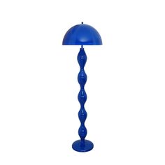 a blue table lamp with a dome shade on it's top and bottom part