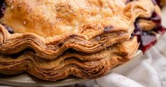 a close up of a pie on a plate